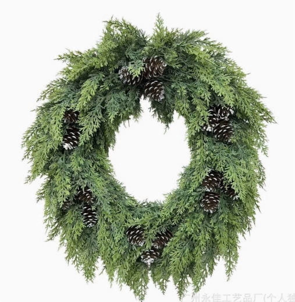 THOPBPRK Artificial Cedar Half Wreath for Front Door Christmas Decorations DIY Holiday with Bow Winter Hanging Ornament for Wall Window Home Decor, 23.6" A