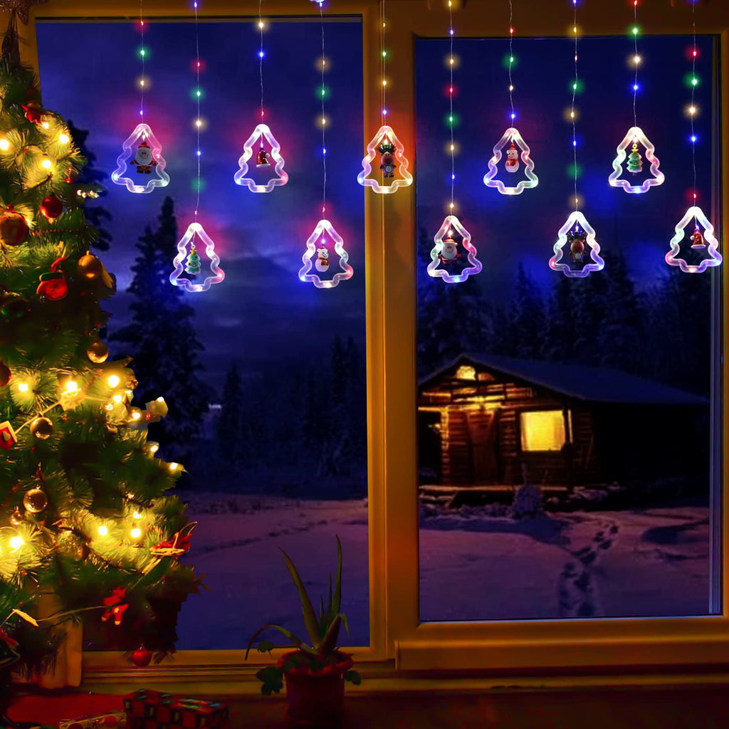 WILLED Christmas String Lights, 120 LED Window Curtain Lights with Christmas Ornaments, 9.8ft USB Powered Warm White Waterproof Fairy Lights Indoor Outdoor for Xmas Tree Patio Garden Party Home Decor