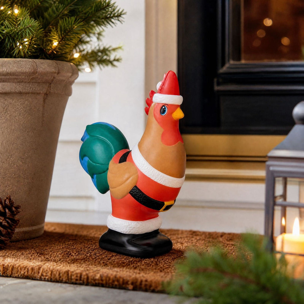 Luckky Lighted Christmas Dog Resin Statue, Santa Hat and Scarf Dog Figurine, 7.87 Inch, Multi-Color LED Lights, Indoor Outdoor Holiday Decor