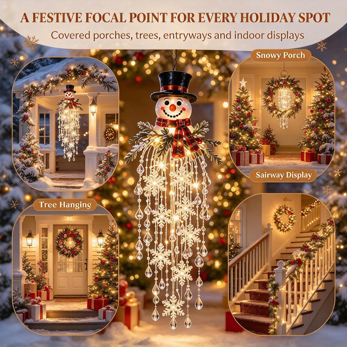 Crystal Cascade Christmas Light - Hanging Snowflake & Crystal LED Porch Decor(Blue light ball)
