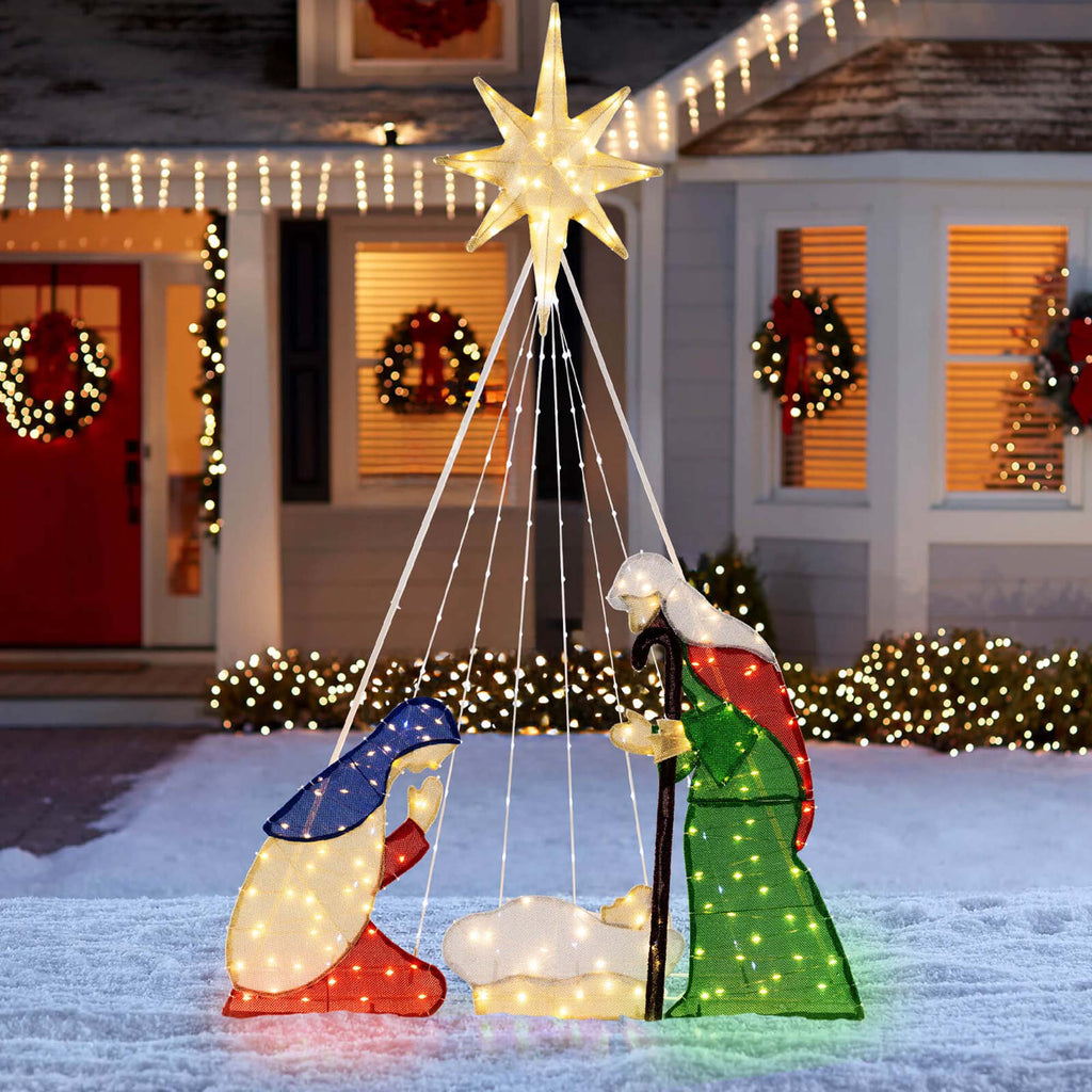 Costway 6 FT Lighted Nativity Scene with 240 LED Lights Zip Ties & Ground Stakes