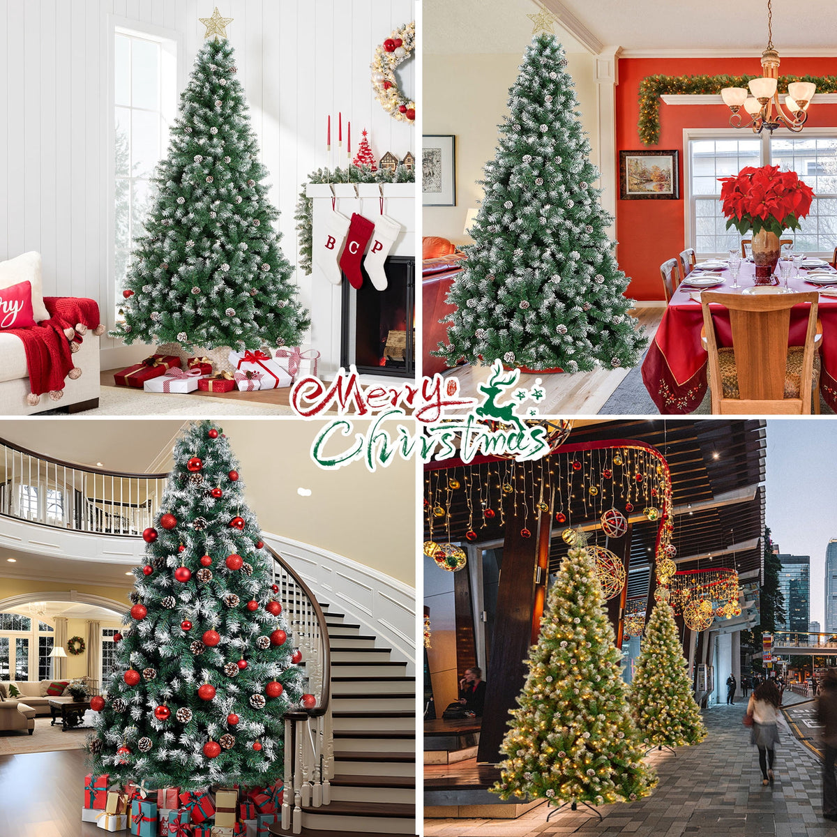Yexmas 6ft Pre-Lit Christmas Tree with Tree Topper, 8 Modes LED Lights, Artificial Xmas Tree with Large Storage Bag