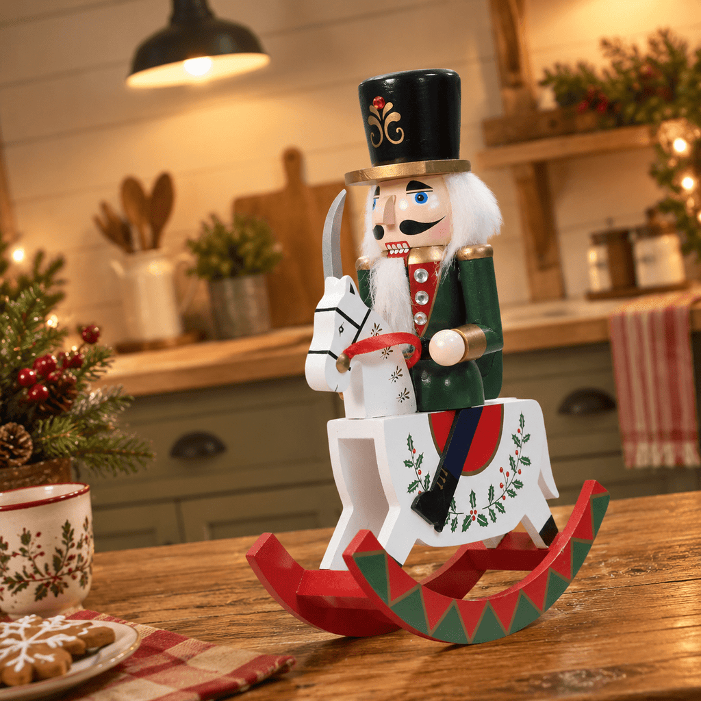 Gingerbread Wooden Nutcracker Rocking Horse Soldier Figurine Indoor Christmas Decor