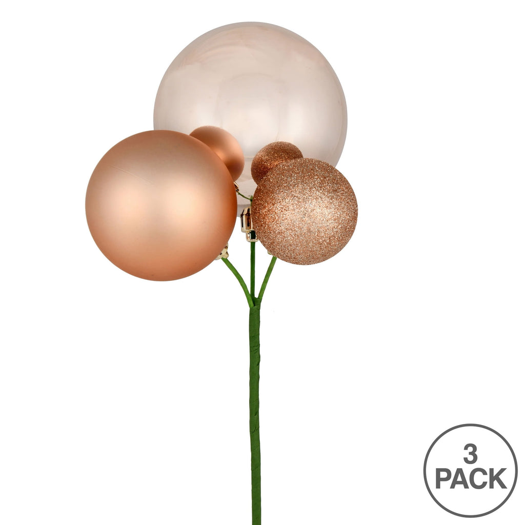 Vickerman 18" Honey Gold Orn Pick 3 per Bag. Features shiny, matte and glitter ornaments.