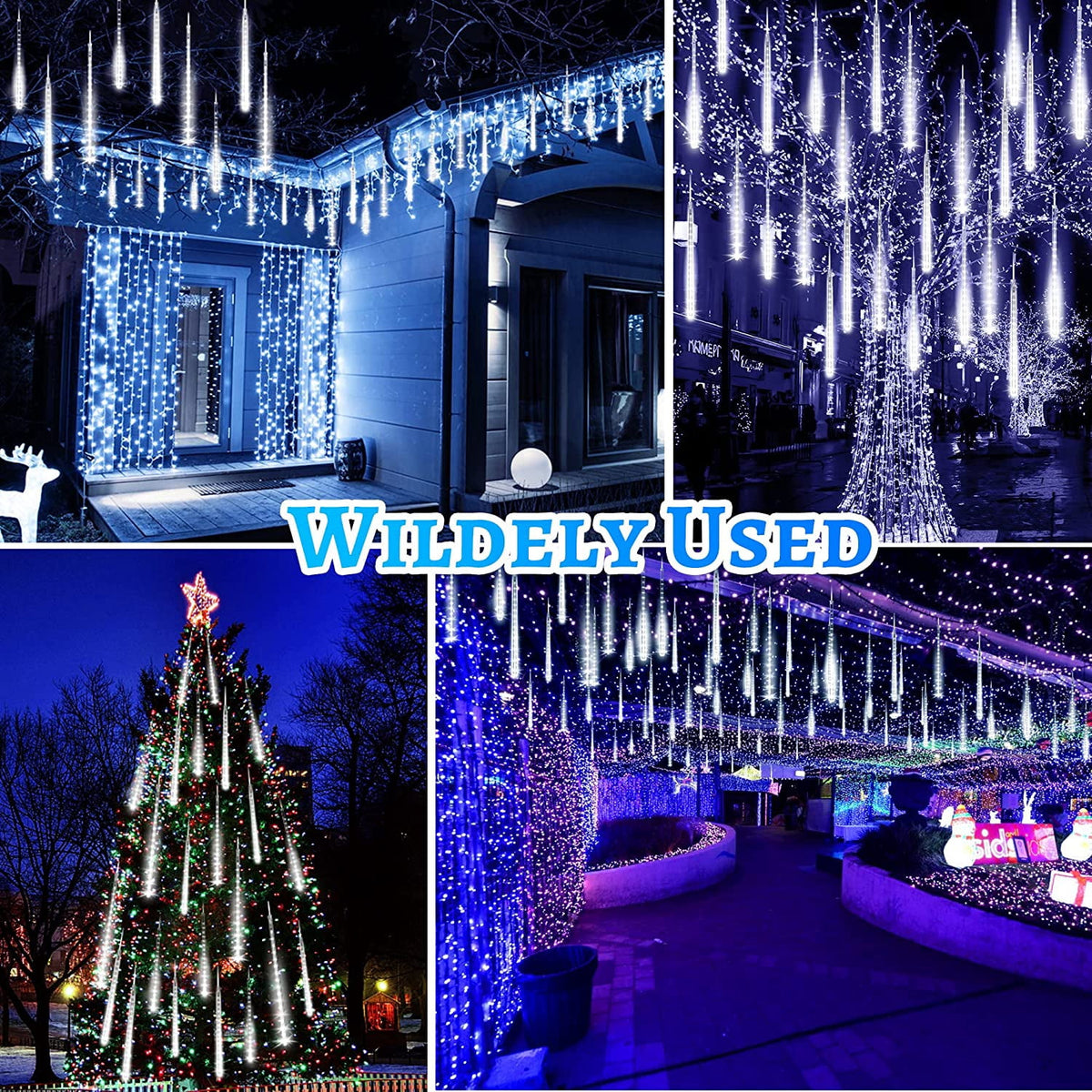 Christmas Lights, Christmas Lights Outdoor, Meteor Shower Lights 12 Inch 8 Tube 192 LED, Raindrop Snowfall Lights for Tree Yard Party Patio Christmas Decorations Lights, Blue
