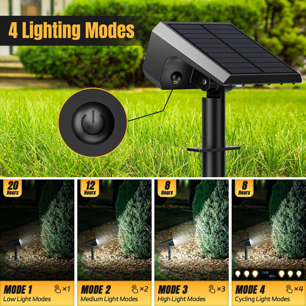Flaow Solar Lights Outdoor, 8 pack,118 LED Solar Spotlights with 4 Modes, IP67 Waterproof Auto On/Off for Garden, Yard, Pathway, Lawn-Cool White