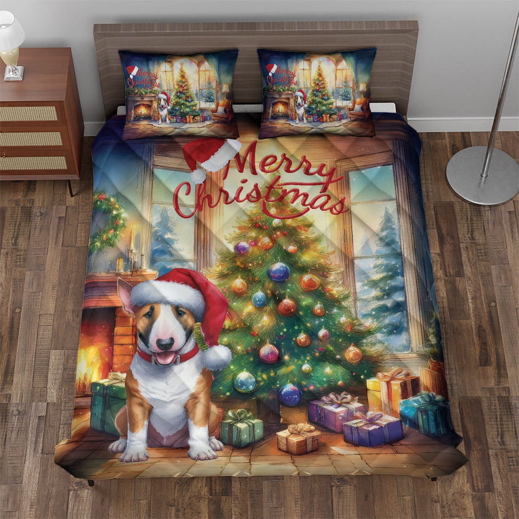 Merry Christmas French Bulldog Santa Hat Xmas Tree Winter Holiday Quilt Bedding Set Dog Lover Gifts 1 Blanket Bed Cover 2 Pillowcases - 01013