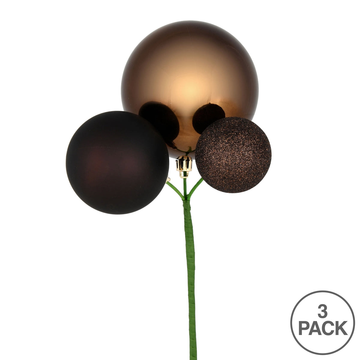 Vickerman 18" Honey Gold Orn Pick 3 per Bag. Features shiny, matte and glitter ornaments.