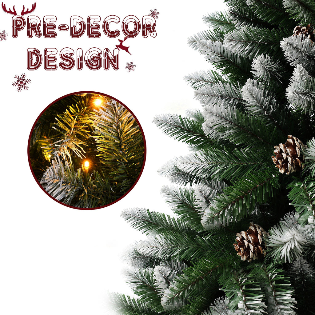 Yexmas 6ft Pre-Lit Christmas Tree with Tree Topper, 8 Modes LED Lights, Artificial Xmas Tree with Large Storage Bag