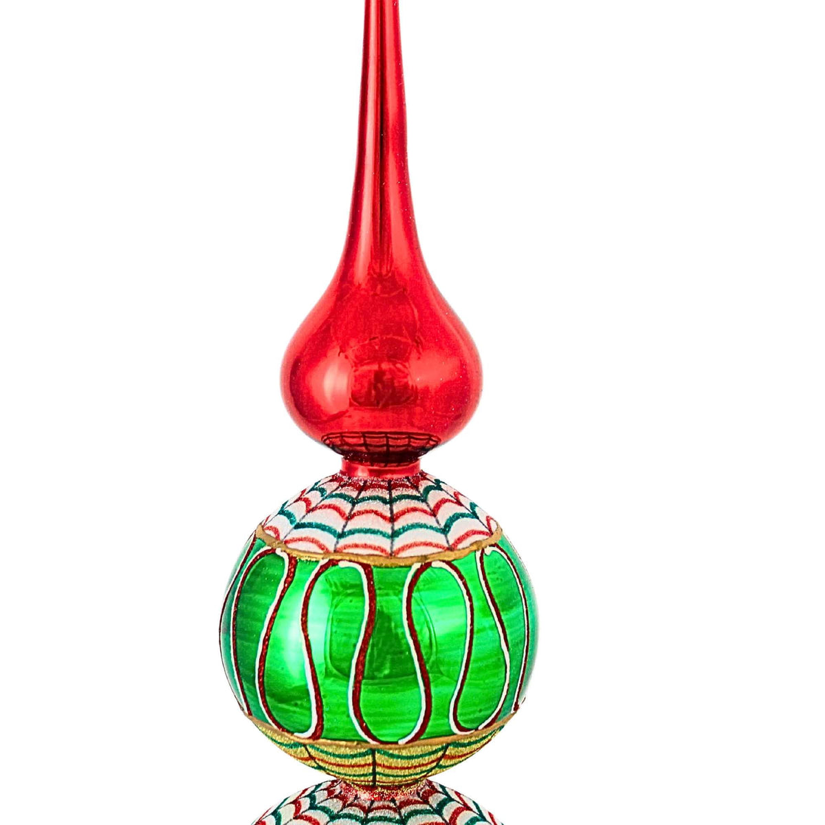 Ribbon Candy Finial Polish Glass Christmas Tree Topper 16 Inch