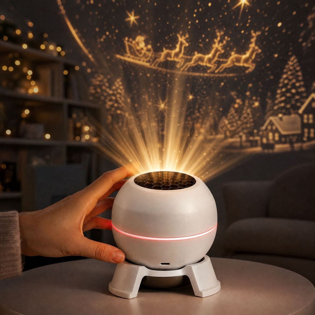 Magical Christmas Projection Night Light, USB Powered Holiday Projector with Festive Wall and Ceiling Effects for Bedroom, Living Room and Christmas Party Ambiance