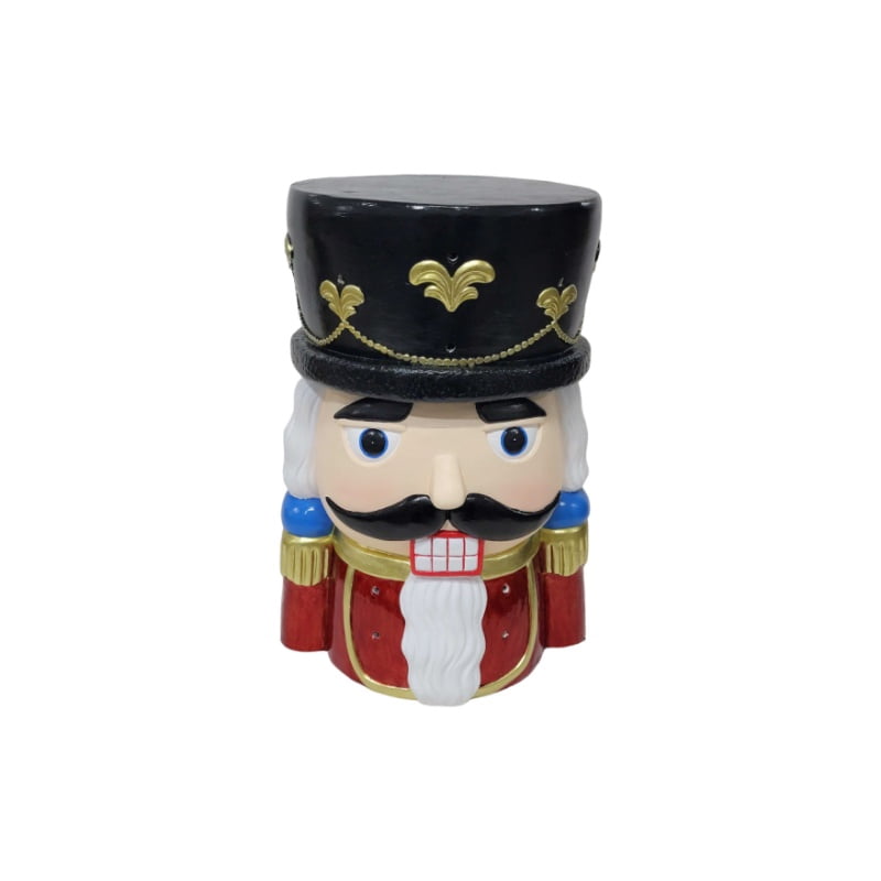 19" Nutcracker Soldier Accent Side Table, Resin Christmas Stool, Black & Red