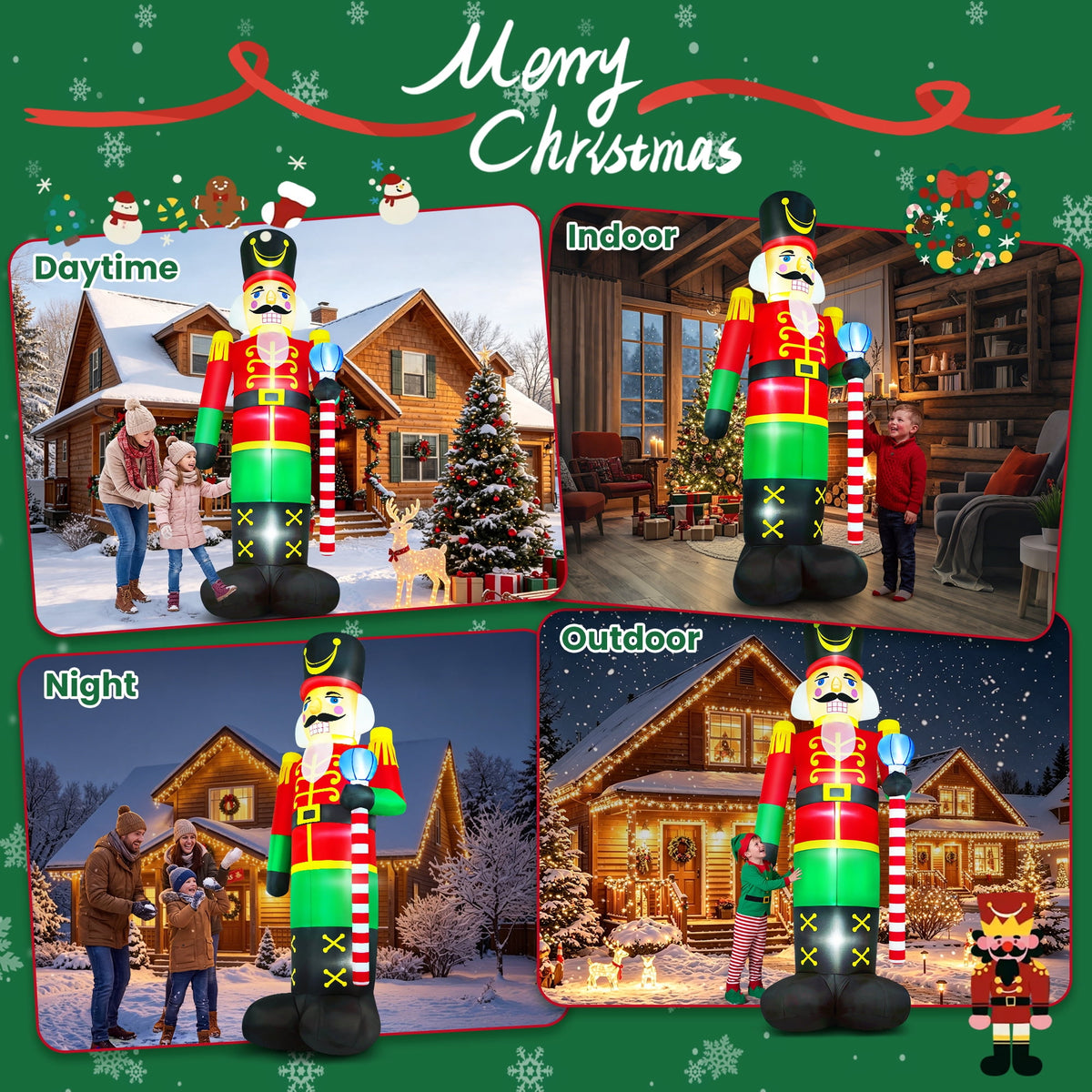 Yexmas 12FT Christmas Inflatable Nutcracker Soldier, Blow Up Yard Xmas Decor with LED Light&Candy Cane for Holiday Party Lawn Garden Outdoor Decor