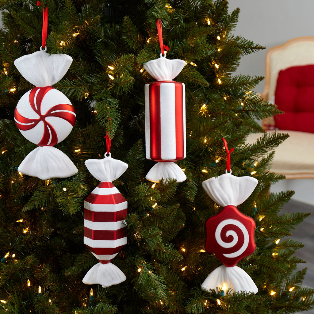 Nearly Natural 12" Holiday Assorted Polystyrene Christmas Jumbo Assorted Candy, Deluxe Shatterproof Ornament, 4 Count