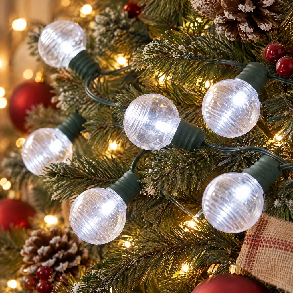 Indoor/Outdoor 100-Count LED Super Bright G30 Christmas String Lights, Warm White, Green Wire, 57', by Holiday Time
