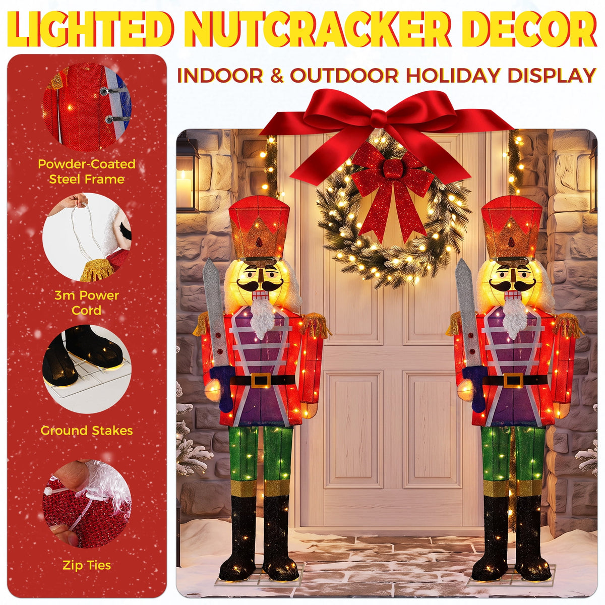 FOOWIN 5 FT 2-Pack Lighted Christmas Nutcracker Soldier Decorations, Indoor & Outdoor Christmas Yard Lawn Decor，Sword