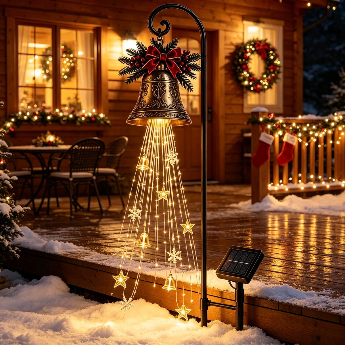Luckky Santa’s Flying Sleigh Gift Cascade Solar Christmas Garden Light,Warm Golden Cascading LED Lights with Falling Gifts & Star,Solar Powered Outdoor Holiday Decor for Lawn,Pathway & Yard