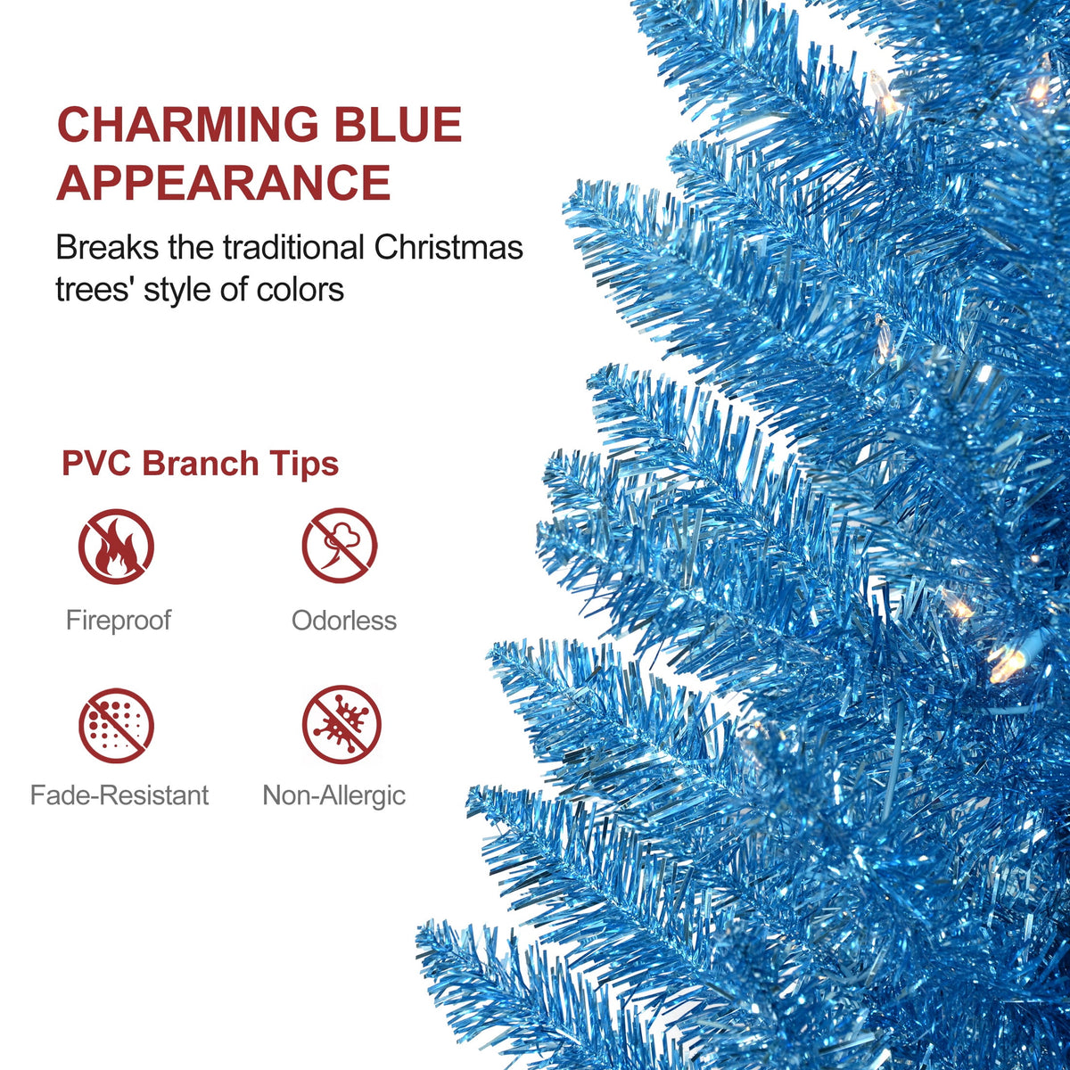 Bringstar 4FT Silver Artificial Christmas Tree with 50 String Lights, Mini Tinsel Tree, Not Pre-Lit, for Halloween & Holiday Home & Office Décor
