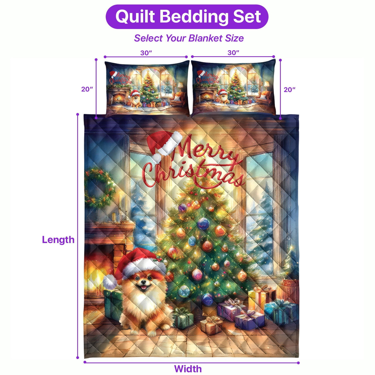 Merry Christmas French Bulldog Santa Hat Xmas Tree Winter Holiday Quilt Bedding Set Dog Lover Gifts 1 Blanket Bed Cover 2 Pillowcases - 01013