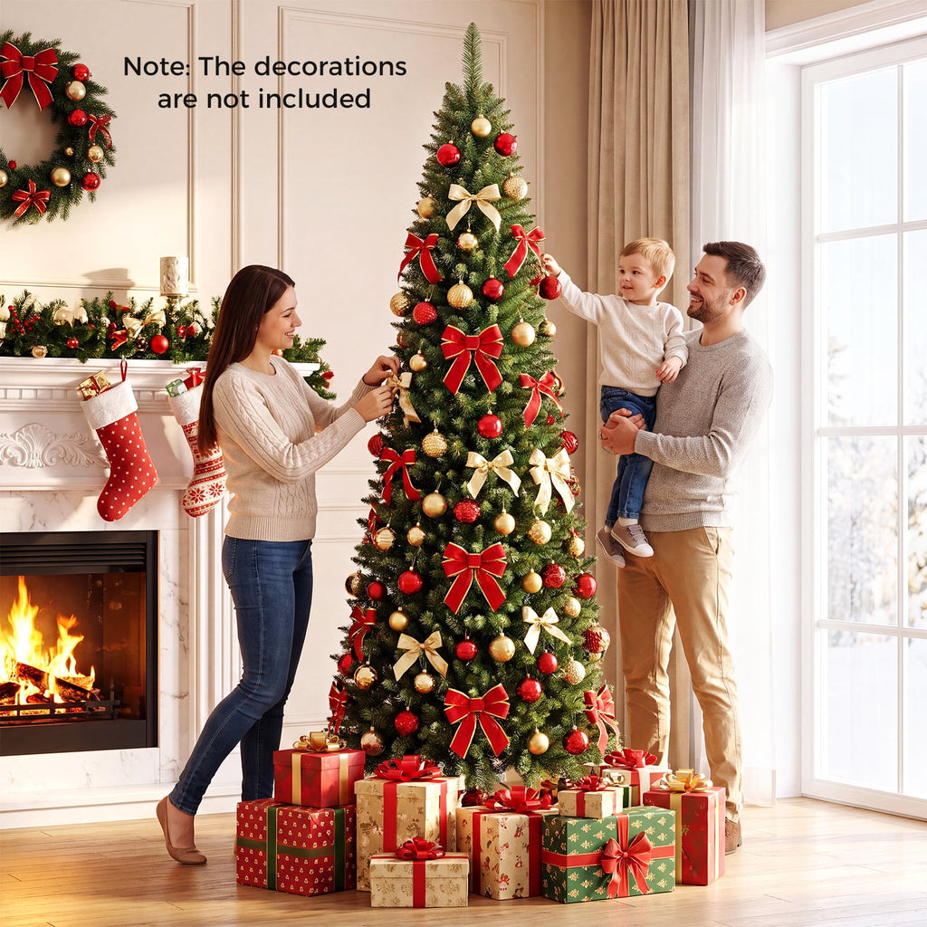 Gymax 9 FT Pre-Lit Artificial Christmas Tree Realistic Slim Pencil Xmas Tree