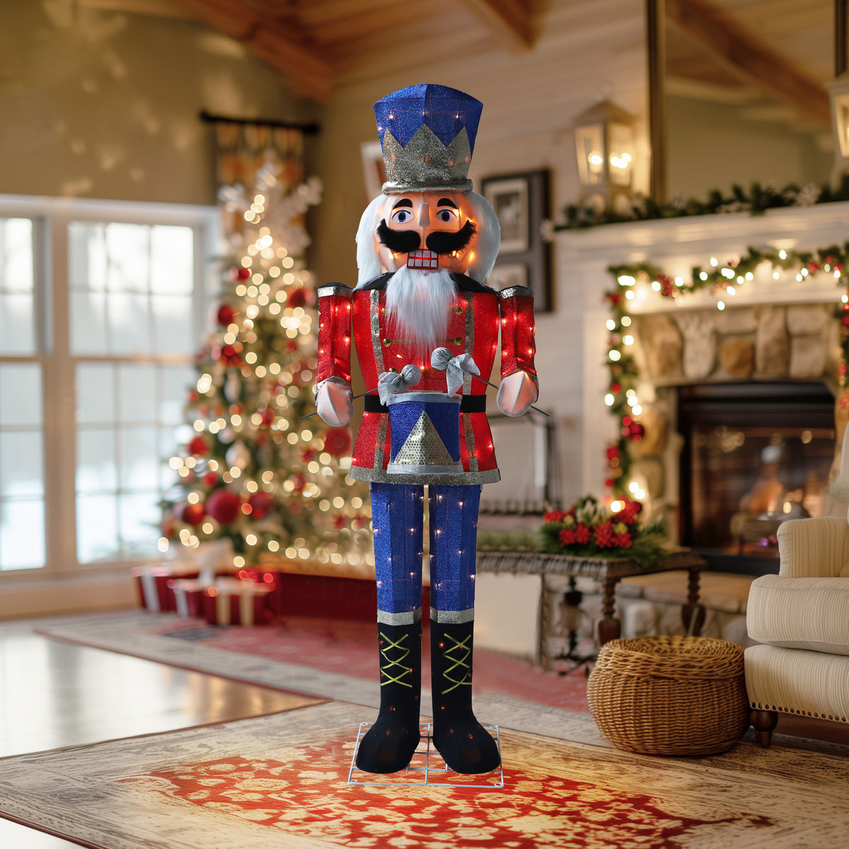 VEIKOUS 5ft Christmas 3D Nutcracker Soldier Decoration, Indoor & Outdoor Decoration W/ Ground Stakes and Candy Cane for Holiday