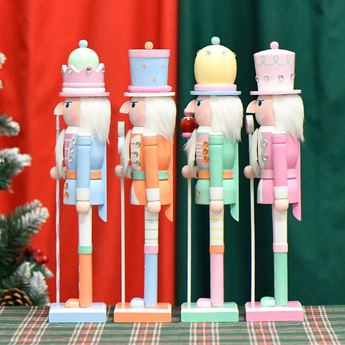 Wooden Nutcracker Soldier Figurine 4-Piece Set, Christmas Tabletop Decor for Mantel Shelf Window Holiday Home Decoration 14.96"