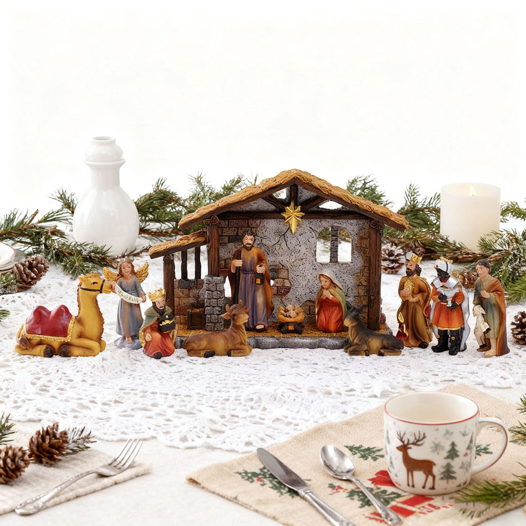 YiJuHui 1pcs Nativity Set Resin Holy Scene Hand Painted Ornament, Religious Christmas Decor for Home Tabletop Mantel Display