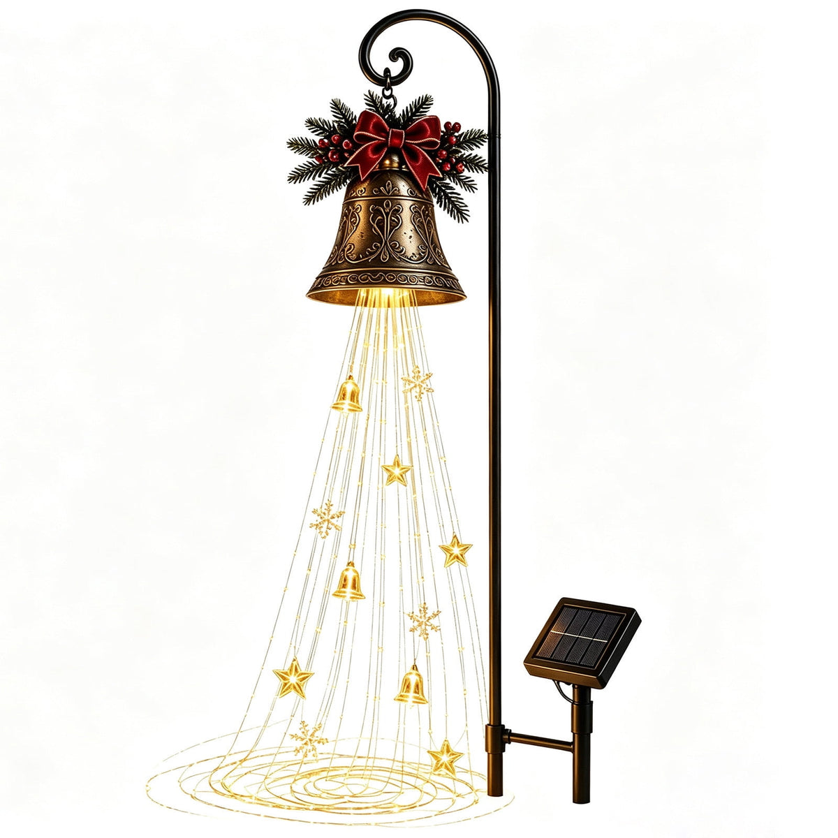 Luckky Santa’s Flying Sleigh Gift Cascade Solar Christmas Garden Light,Warm Golden Cascading LED Lights with Falling Gifts & Star,Solar Powered Outdoor Holiday Decor for Lawn,Pathway & Yard