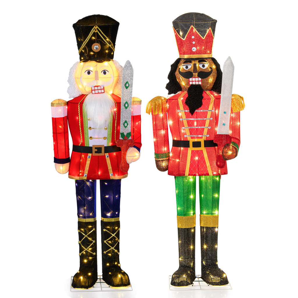 Costway 2 PCS 5 FT Lighted Christmas Nutcracker with Glitter Sword, 100 Lights for Outdoor