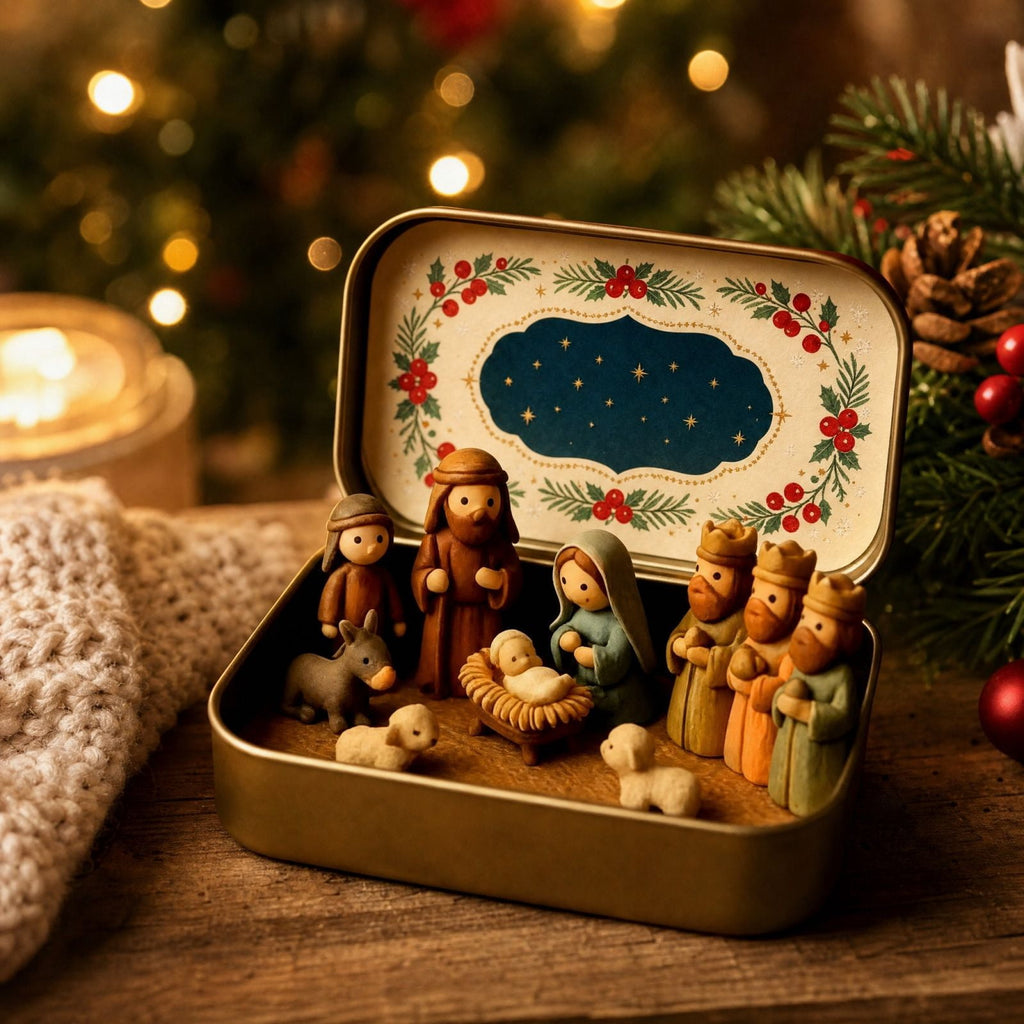 Mini Christmas Nativity Set In Tin Box Jesus Birth Scene Figurines Decoration for Tabletop Party Office Decor & Christian Holiday Gifts