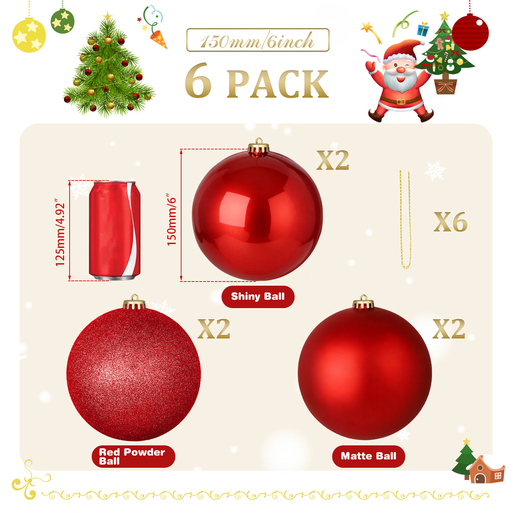 LAMPHOME 12PK 6" Shatterproof Christmas Ball Ornaments, Solid Red Festive Decor with Glossy & Matte Finishes, Xmas Tree Ornaments for Holiday Party Decoration
