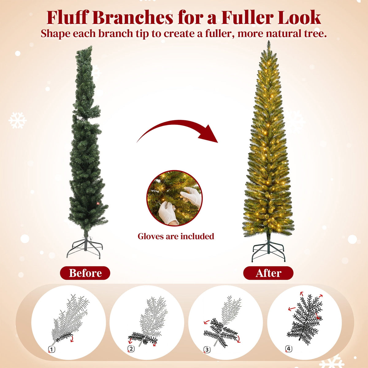 Goosiay Pre-Lit Pencil Artificial Christmas Tree, 6ft Xmas Tree with Metal Stand for Christmas Decoration, Green