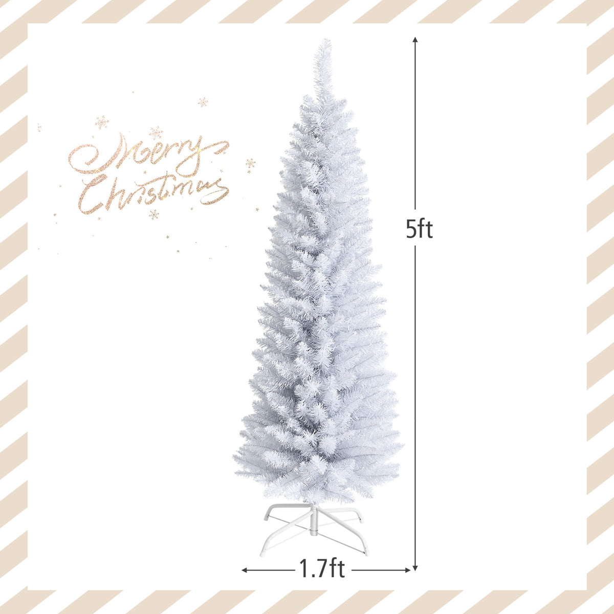 Gymax 5 FT Artificial Pencil White Christmas Tree Leafy Unlit Slim Xmas Tree