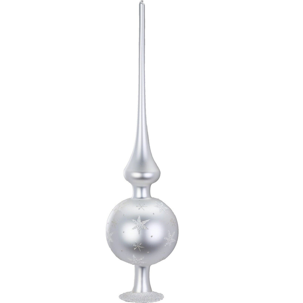 Inge Glas Sparkling Sky White Matte German Glass Christmas Tree Topper 13 Inch