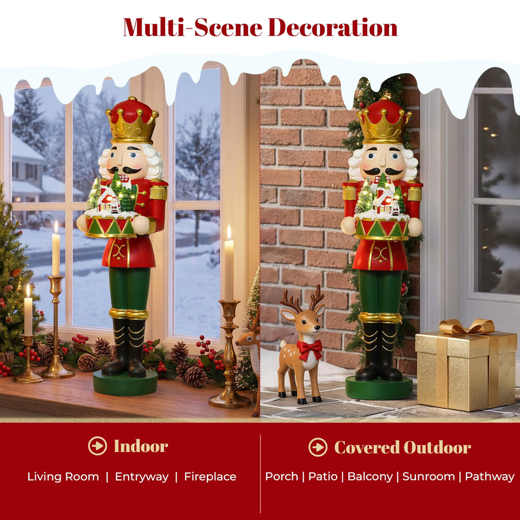 Langford Home Battery-Operated Prelit Nutcracker Soldier Statue Holding Christmas Miniature Landscape