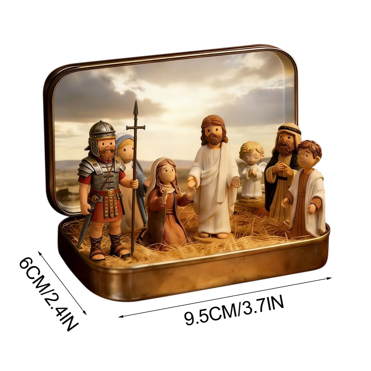 Coollooc Mini Nativity Set in a Tin Box, Handcrafted Pocket Size Nativity Scene Gift Tin, Resin Nativity Sets & Figures, Easter Decoration Indoor for Home Gifts Decor