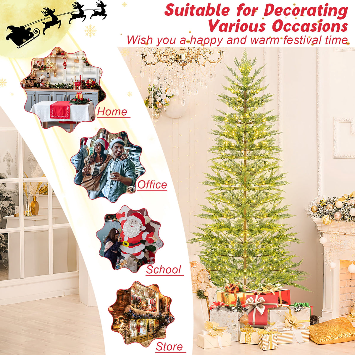 Gymax 7.5 FT Pre-Lit Artificial Christmas Tree Simulated Cypress Xmas Tree w/ Hinges