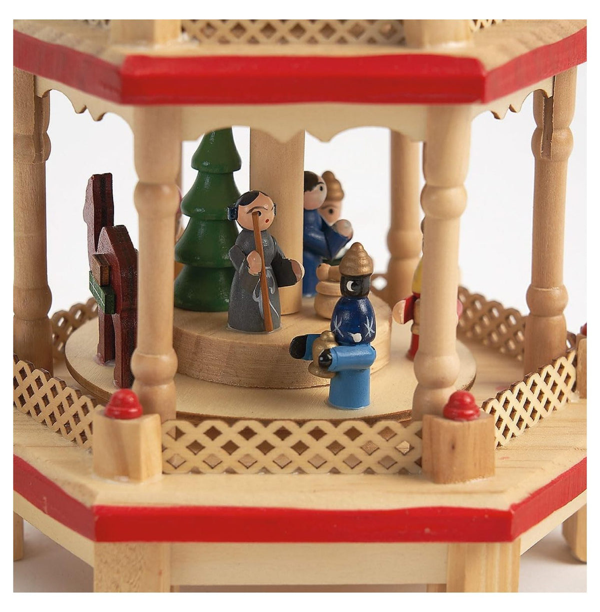 German Christmas - 17 Inch Spinning Nativity Table Top Holiday Décor, 4-Tier Carousel with Candle Holders