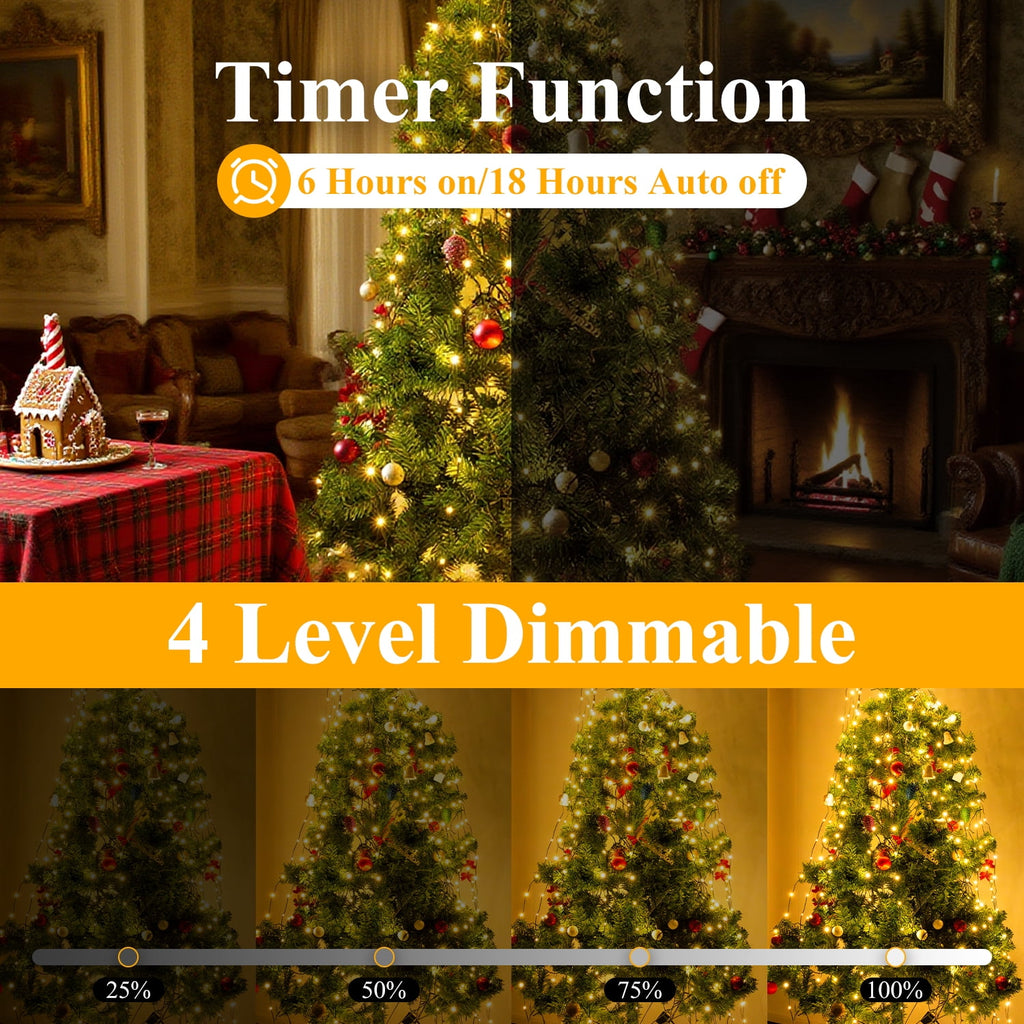 6.6FT 400 LED USB Christmas Tree Lights with Remote and Timer, Dimmable Waterproof Twinkle String Lights 8 Modes for 5-7FT Tree Indoor Outdoor, Warm White