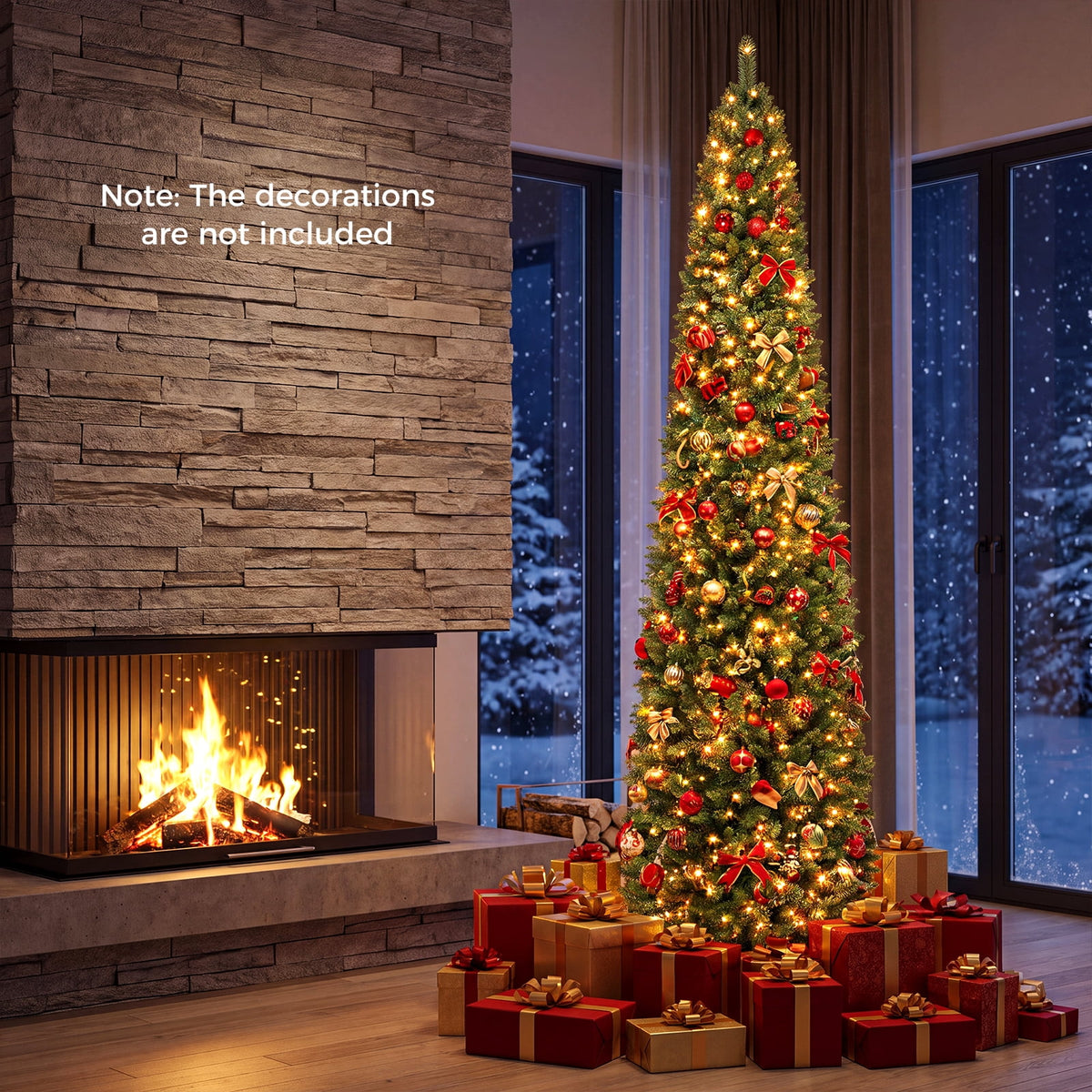 Gymax 9 FT Pre-Lit Artificial Christmas Tree Realistic Slim Pencil Xmas Tree