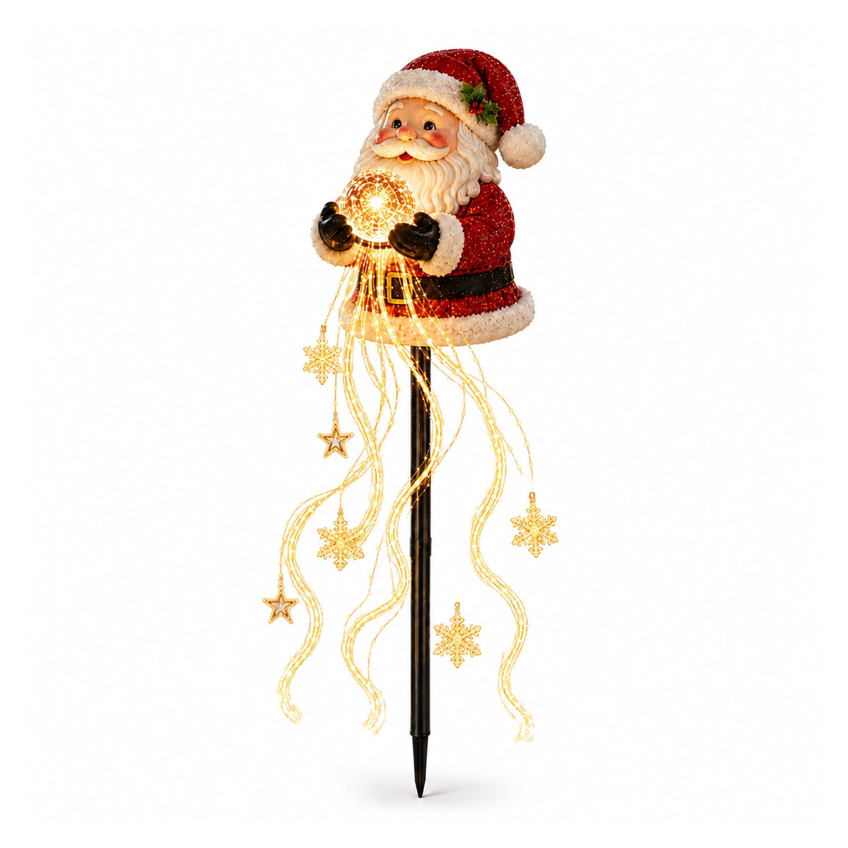 Clearance Christmas Solar Santa Magic Fountain Light - 32" Flowing Snowflake LED Garden Stake Light, Christmas Decorations Outdoor for Yard Porch