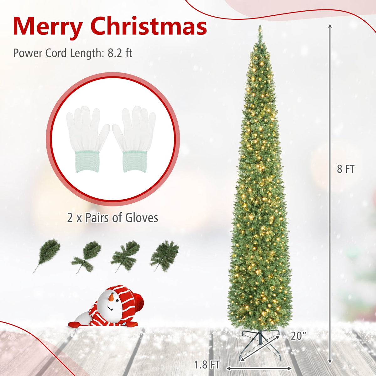 Costway 6 FT Pencil Christmas Tree Pre-Lit Folding Metal Stand Green