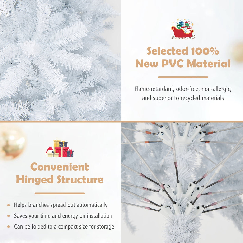 Costway 6 FT Unlit Christmas Tree Hinged with 1000 Branch Tips White