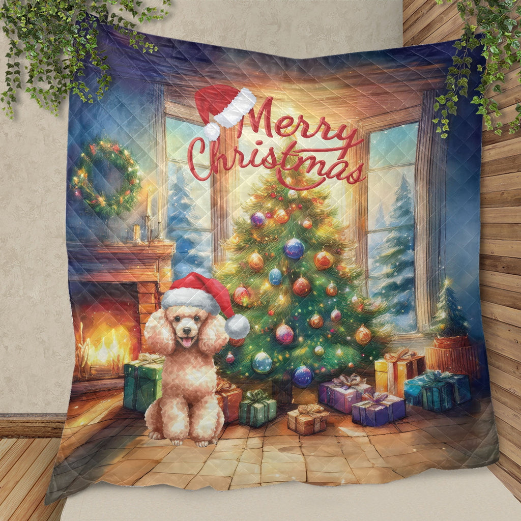 Merry Christmas French Bulldog Santa Hat Xmas Tree Winter Holiday Quilt Bedding Set Dog Lover Gifts 1 Blanket Bed Cover 2 Pillowcases - 01013