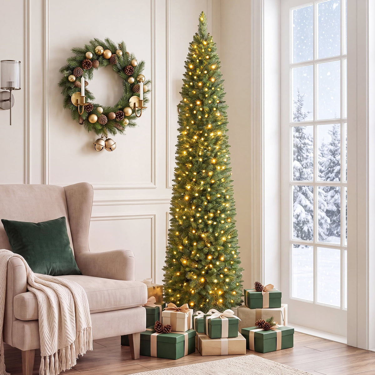 Costway 6 FT Pencil Christmas Tree Pre-Lit Folding Metal Stand Green