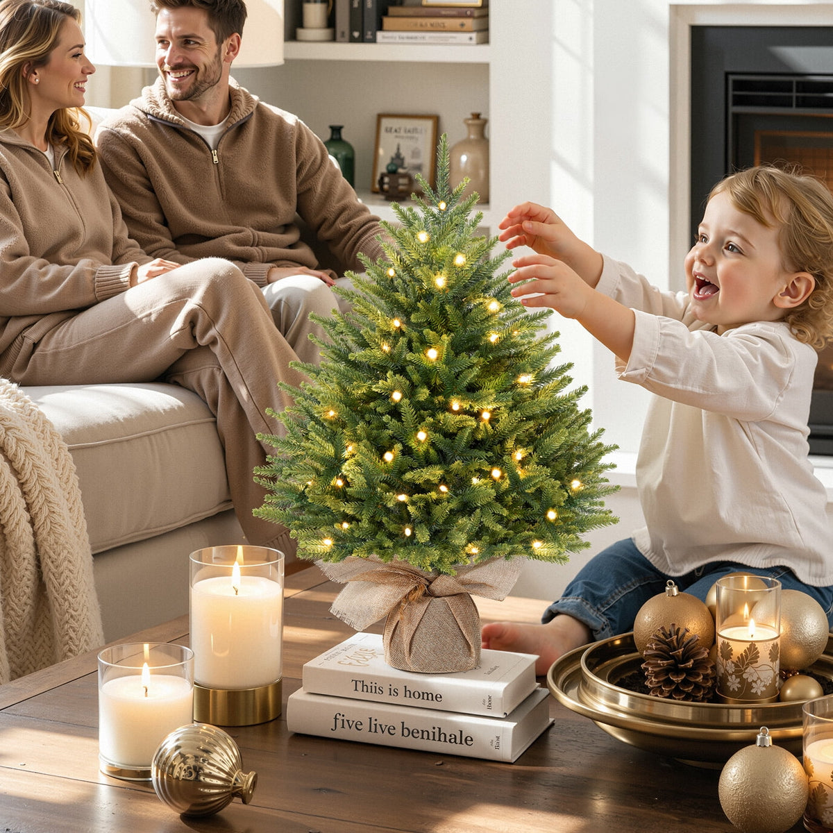 Lolsea 2ft Prelit Artificial Small Mini Christmas Tree with Color LED Lights, Remote Control and Timer, Perfect for Xmas Tabletop Decorations