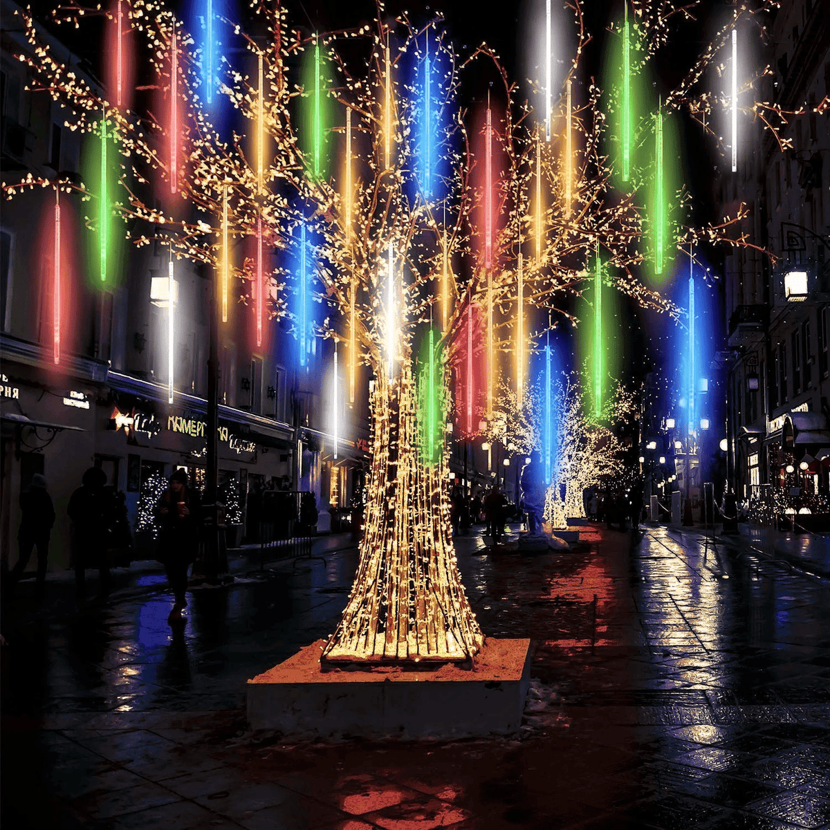 Upgraded Meteor Shower Rain Lights - 19.68 Inch, 10 Tubes, 540 LED Falling Rain Drop Christmas Light, Waterproof Cascading Lights for Holiday Party Wedding Christmas Tree Decoration (White)