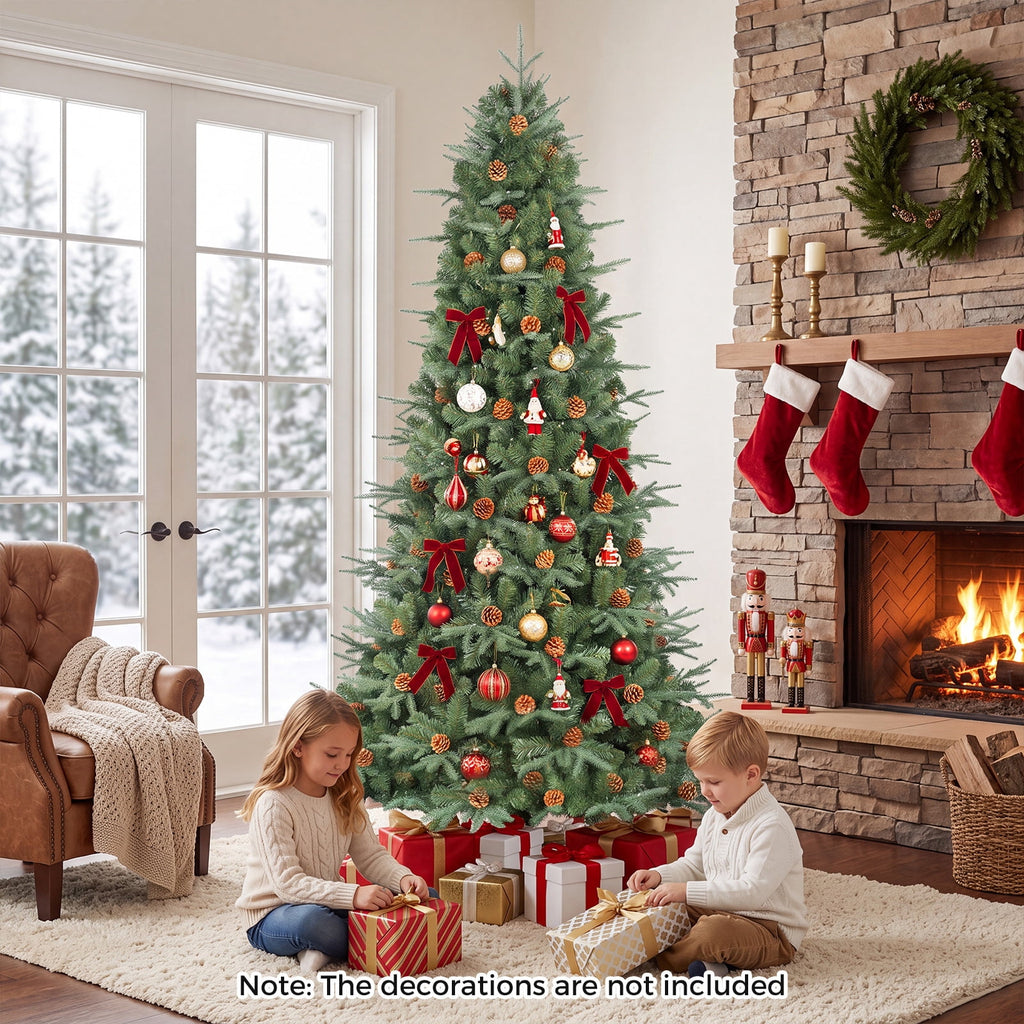 Gymax 7.5 FT Pre-Lit Artificial Christmas Tree, Realistic Xmas Tree w/ 540 Warm White LED Lights 1125 Dense Branch Tips