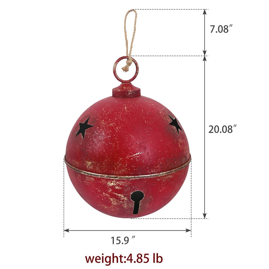 16inch Large Christmas Ball Ornament for Christmas Decoration, Vintage Christmas Bells Decor for Tree, Mantel, Farmhouse Holiday Home & Outdoor Decorations