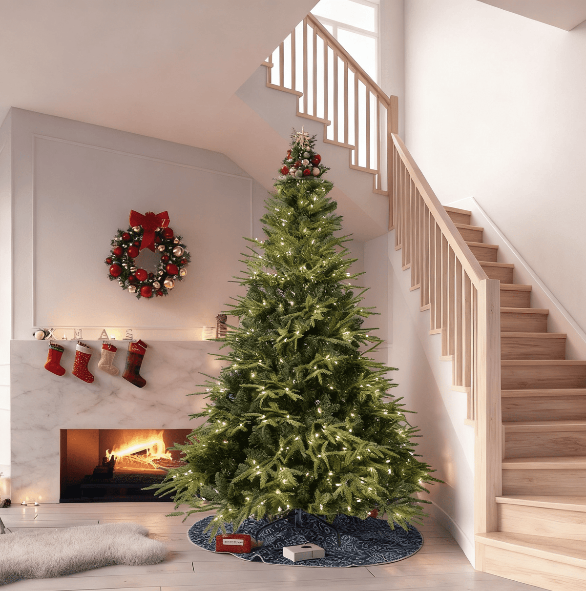 Makeatree 4ft Prelit Artificial Christmas Tree Realistic Fir Xmas Tree with 907 PE PVC Tips & 150 Lights Green & Foldable Base